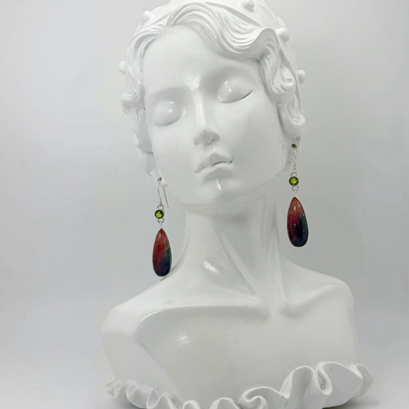 Peridot and Rainbow Quartz Gemstone Earrings Sterling Silver 925 New - Picture 4 of 7